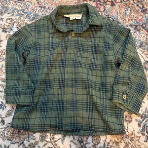 GAP Boys Olive Green Plaid Button-Down Shirt